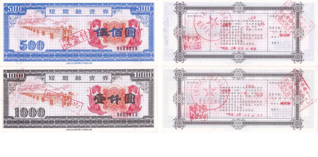 B8070, China Shiyan City Corporation Bond, 2 Pcs, 1995